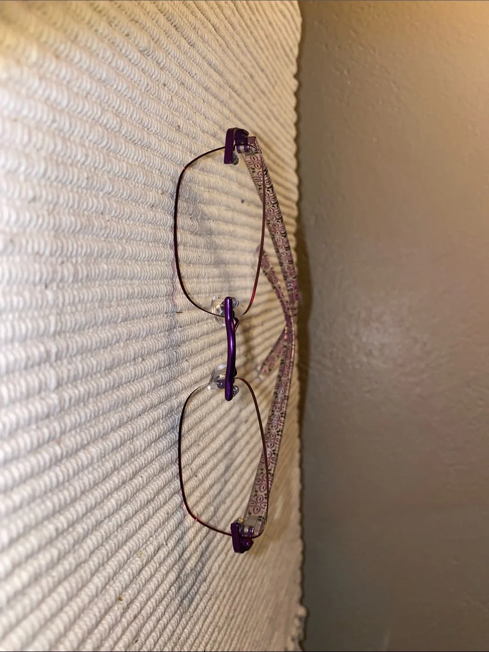 +1.50 Foster Grant Purple and clear Floral Rimless Reading Glasses for Women